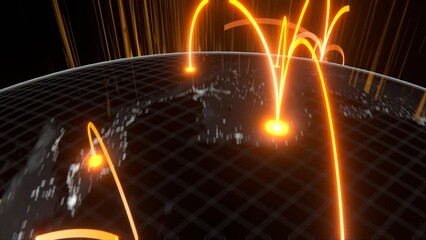 Wall Mural - Tech earth globalization in 3d animation. Global Business dots on rotating planet.