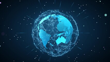 Wall Mural - Tech earth globalization in 3d animation. Global Business dots on rotating planet.