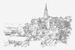 Building view with landmark of Bern is the capital city of Switzerland. Sketch illustration in Photoshop.