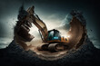 Crawler excavator during earthmoving works on construction site