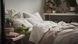 Concept of sleep hygiene, cosy bed with soft pillows and comfortable sheets, set in a peaceful bedroom environment. Quiet atmosphere, healthy bedtime routine and restful night sleep. Generative AI