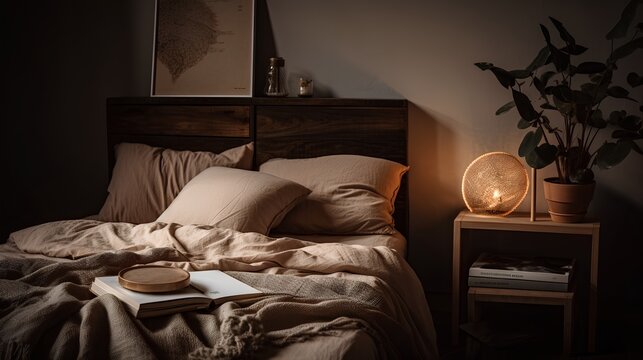 concept of sleep hygiene, cosy bed with soft pillows and comfortable sheets, set in a peaceful bedro