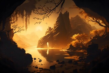 Wall Mural - sunset environment created using ai generative technology