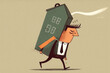 © ADDICTIVE STOCK - Cartoon sad man with suitcase and house on back