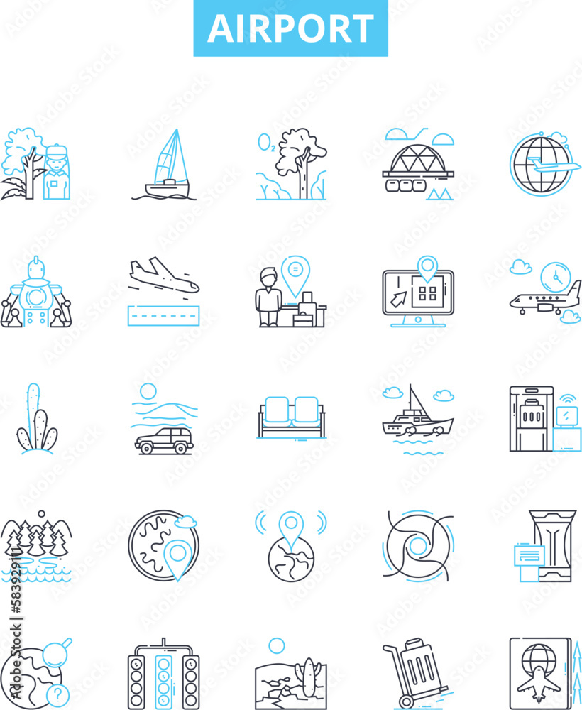 เวกเตอร์ Stock Airport vector line icons set. Airport, Terminal, Check ...