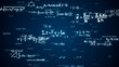 © ZETHA_WORK - Abstract Physics equation concept, Mathematics calculation, Sciences formula, arithmetic and handwritten geometry symbol, handwriting chalk study on blue background, 3d rendering