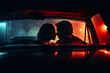 © ADDICTIVE STOCK - Young couple sitting in car. Generative AI