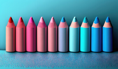 Poster -  a row of colored pencils sitting on top of a table.  generative ai