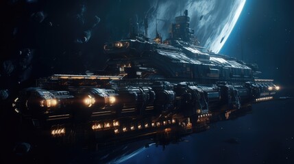 Wall Mural - big spaceship in deep space, made with generated ai