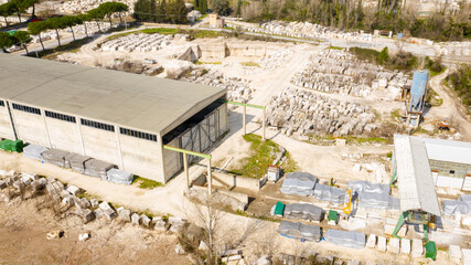 Wall Mural - Aerial view of a marble factory. There is nobody and the industry is empty.