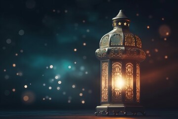 Wall Mural - Ramadan Kareem invitation with Arabic lantern and candle for warm nighttime glow