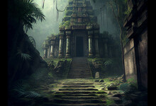Ancient Temple In Archaeological Site Country In The Forest. Generative AI.