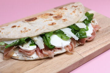 Wall Mural - Italian cuisine , Piadina with Italian ham and cheese