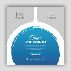 Poster - Travel holiday vacation social media post banner or square flyer design template