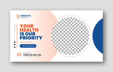 Canvas Print - Medical healthcare youtube thumbnail cover and social media web banner design template in vector format creative shapes and layout