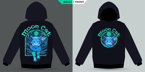 Wall Mural - Cyber Cat and Blue Moon Shown Mock-Up Hoodie