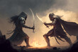 Battle of two legendary warriors. Generative AI