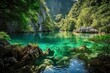 Pileh Lagoon, Magnificent Limestone Formations, Crystal-Clear Emerald Waters, Magical Glow, Generative AI