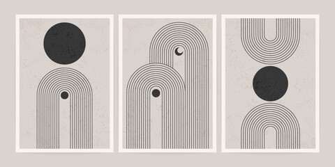 Wall Mural - modern geometric poster. abstract sun arch shapes scandinavian style, boho minimal wall decoration. 