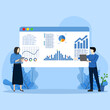 © FAHMI  - Data analysis concept, business marketing strategy spreadsheet on screen. financial analysis audit with graph charts. Businessman looking at charts and diagrams analyzing business and numbers. vector.