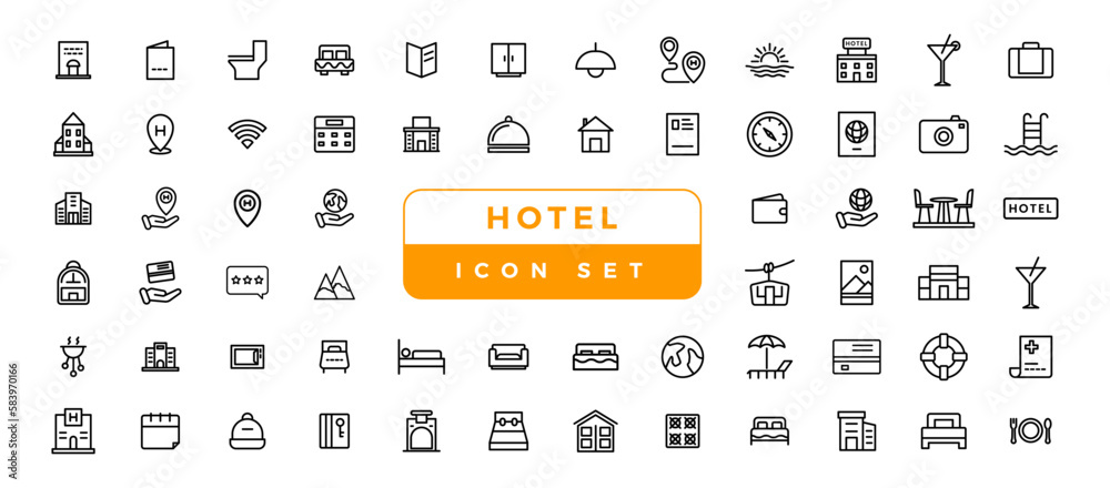 Hotel Module Icon Hotel elements - thin line web icon set. Outline icons collection ...