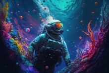 Scuba Diver In The Underwater Created With Generative Ai