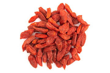 Wall Mural - Dried Red Goji Berries Isolated on a White Background