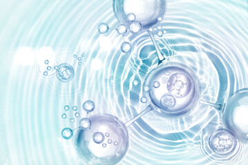 Wall Mural - molecule and bubble serum on water background