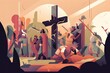 Biblical vector illustration series Way of the Cross or Stations of the Cross, eleventh station, Jesus is Nailed To The Cross. Generative AI