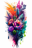 Fototapeta Motyle - An abstract design of a bouquet of flowers painted with colorful watercolors on white background
