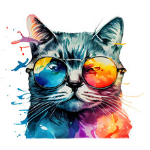 Illustration Cat Face With Colorful Splashes, Can Be Used For The Logo, T-shirt Design, Posters, Banners, Greetings, Print Design, Generative Ai