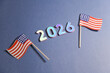 2026 Metallic Numbers with Mini American Flags on Blue Background