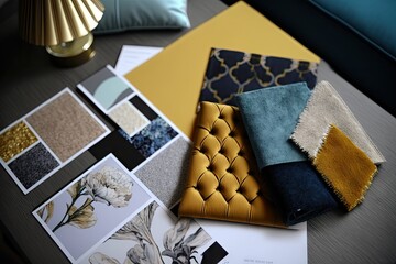 Poster - interior designer, choosing fabrics and textures for a room makeover, created with generative ai