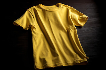 Wall Mural -  a yellow t - shirt is laying on a black surface.  generative ai