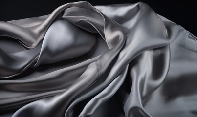  a black and white photo of a satin fabric with a black background.  generative ai