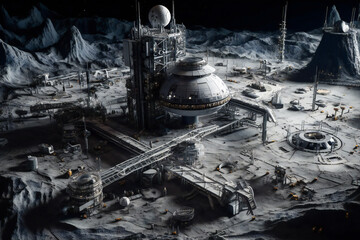 Wall Mural - future moon other planets moons base or scientific facility. moon or outer space colonization concep