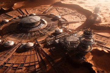 Wall Mural - future mars base or scientific facility. mars colonization concept. created with generative ai techn