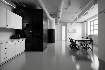 creative laboratory space with white and black industrial modern 4.0, created with generative ai