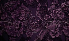  A Purple Floral Wallpaper With A Black Background And Purple Flowers.  Generative Ai