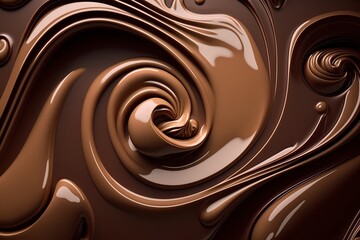 chocolate mass with swirls, silky liquid chocolate background, generative ai illustration