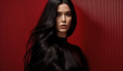 Beautiful photo of a woman with long black hair, perfect for promoting hair care products such as oil hair products. Great for use as backgrounds, banners, wallpapers, posters, and covers.