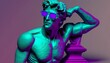 Greek god sculpture wearing sunglasses in retrowave vapore . Creative illustration. (Ai Generate)