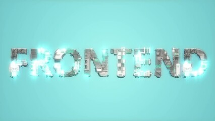 Poster - bright electrical light shining blue cybernetic text FRONTEND - loop video