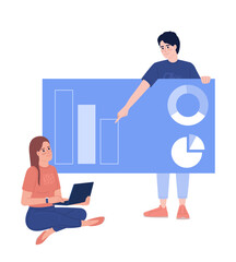 Aufkleber - Data analytics team flat concept vector spot illustration. Employees teamwork. Editable 2D cartoon characters on white for web design. Business unit department creative idea for website, mobile app