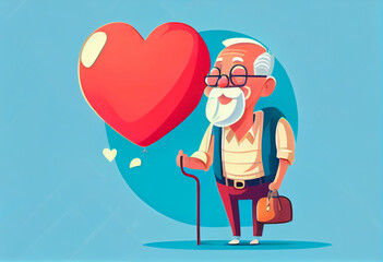 Grandparent hold heart balloon with smiling. Generate Ai.