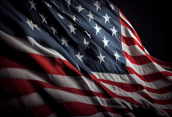 Wall Mural - United States Flag On Black Background. free space. top wiew. Generate Ai.