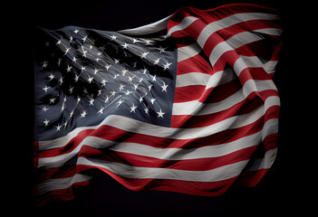 Wall Mural - United States Flag On Black Background. free space. top wiew. Generate Ai.