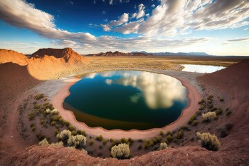 Canvas Print - large round beautiful desert lake in extreme southwestern america, created with generative ai