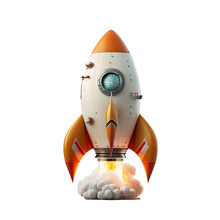 3D Model Space Rocket With Smoke Isolated On White, Transparent Background, PNG, Generative Ai	
