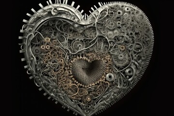 Canvas Print - heart made of gears and springs, representing the intricate and delicate nature of the organ, created with generative ai